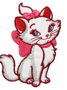 Marie Cute Pink Bow White Cat Cartoon Patch - Decorative Iron-On